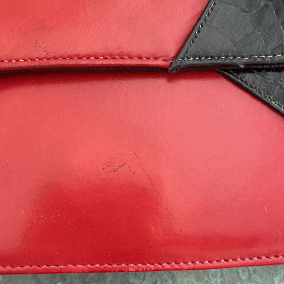 Bill Valentine red leather clutch purse retro black moc croc trim shoulder bag - Picture 2 of 12